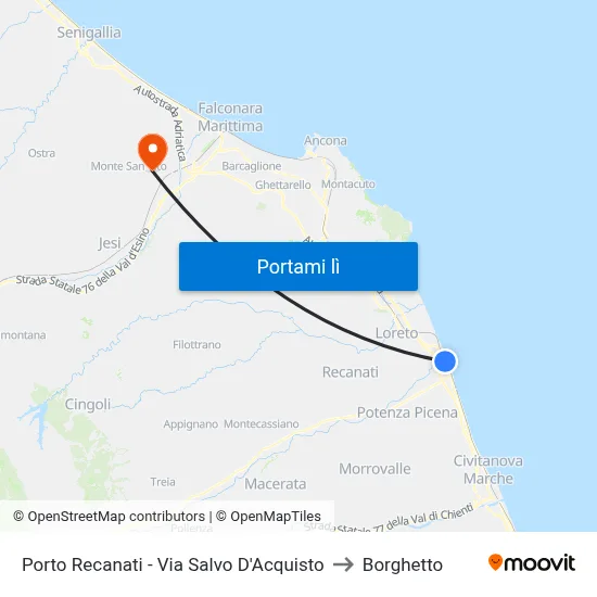 Porto Recanati - Via Salvo D'Acquisto to Borghetto map