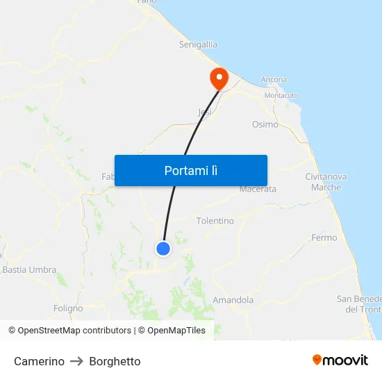 Camerino to Borghetto map