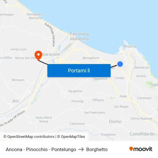 Ancona - Pinocchio - Pontelungo to Borghetto map