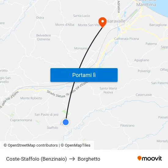 Coste-Staffolo (Benzinaio) to Borghetto map