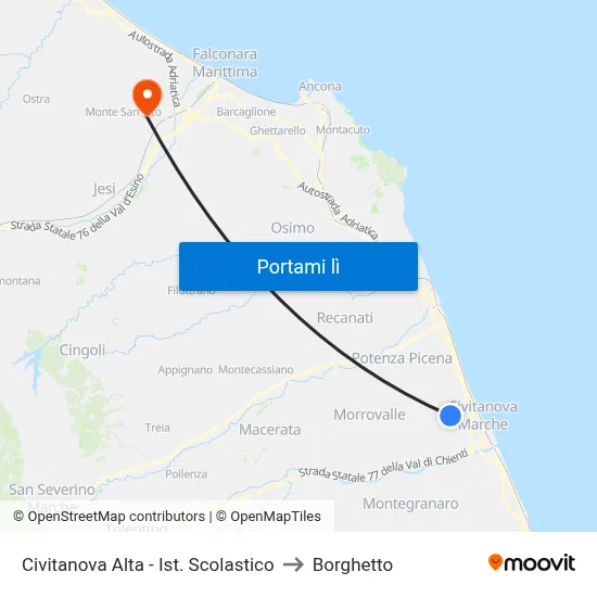 Civitanova Alta - Ist. Scolastico to Borghetto map