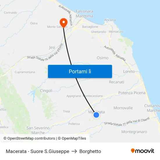 Macerata - Suore S.Giuseppe to Borghetto map