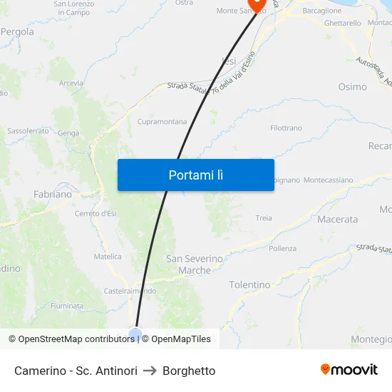 Camerino - Sc. Antinori to Borghetto map