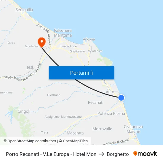 Porto Recanati - V.Le Europa - Hotel Mon to Borghetto map