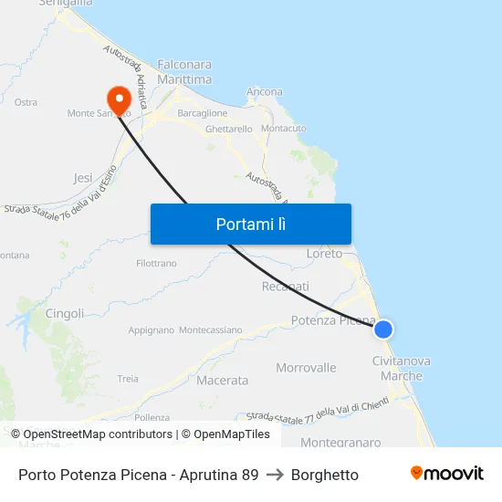 Porto Potenza Picena - Aprutina 89 to Borghetto map