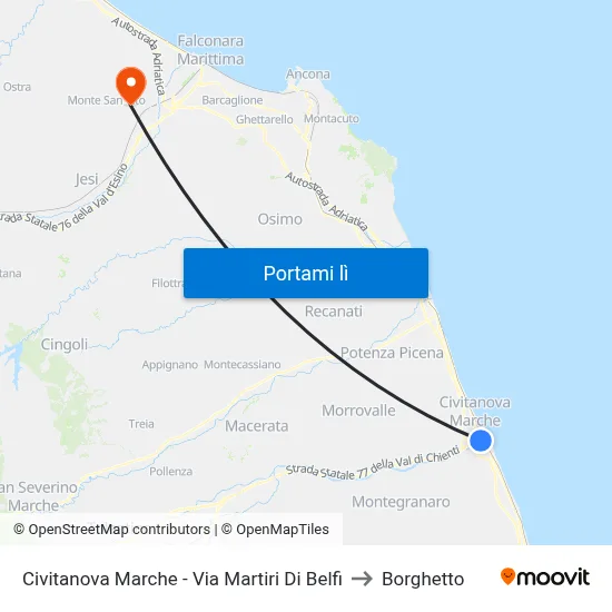 Civitanova Marche - Via Martiri Di Belfi to Borghetto map