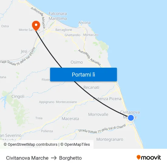Civitanova  Marche to Borghetto map