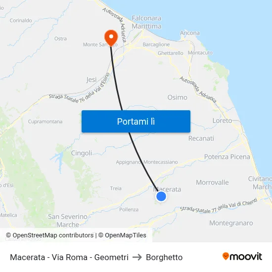Macerata - Via Roma - Geometri to Borghetto map