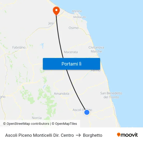Ascoli Piceno Monticelli Dir. Centro to Borghetto map