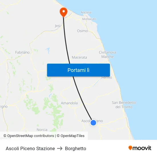Ascoli Piceno Stazione to Borghetto map