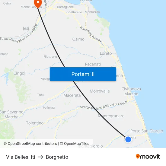 Via Bellesi Iti to Borghetto map