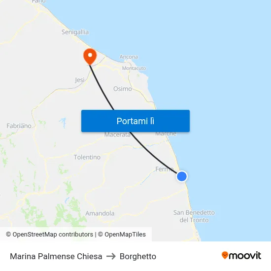 Marina Palmense Chiesa to Borghetto map