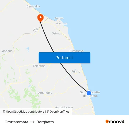 Grottammare to Borghetto map