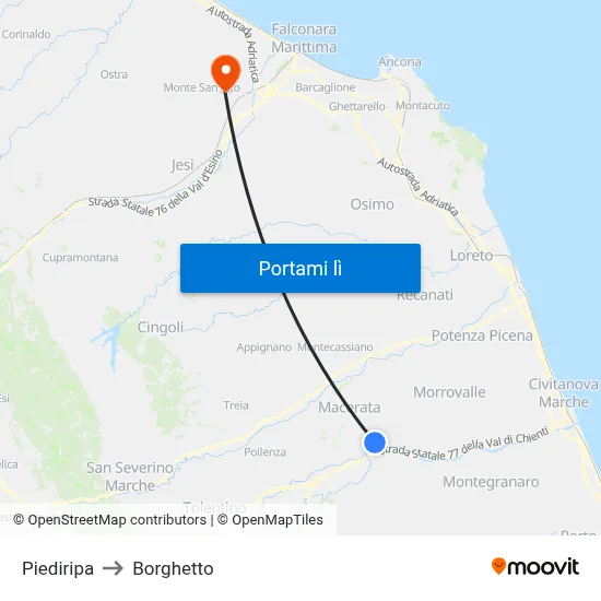 Piediripa to Borghetto map