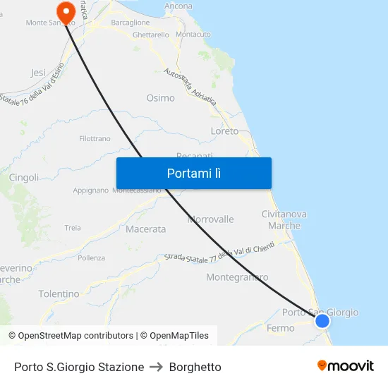 Porto S.Giorgio Stazione to Borghetto map