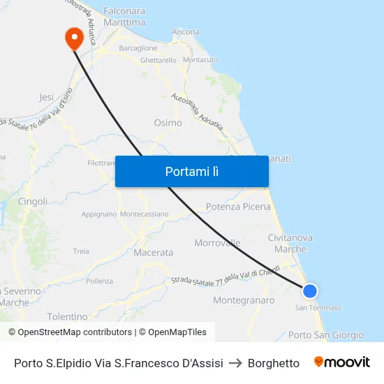 Porto S.Elpidio Via S.Francesco D'Assisi to Borghetto map