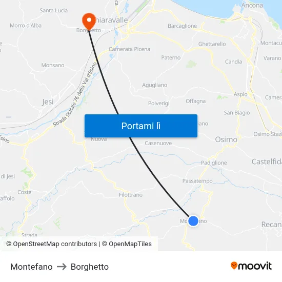 Montefano to Borghetto map