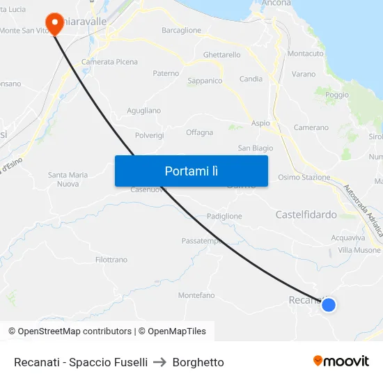 Recanati - Spaccio Fuselli to Borghetto map