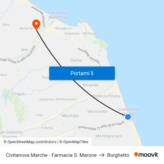 Civitanova Marche - Farmacia S. Marone to Borghetto map