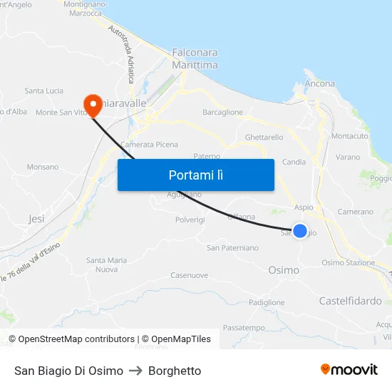 San Biagio Di Osimo to Borghetto map