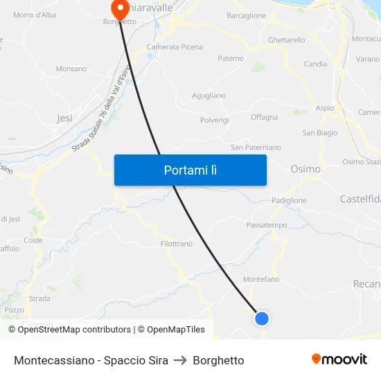 Montecassiano - Spaccio Sira to Borghetto map