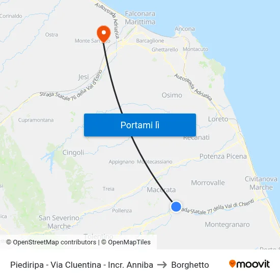 Piediripa - Via Cluentina - Incr. Anniba to Borghetto map