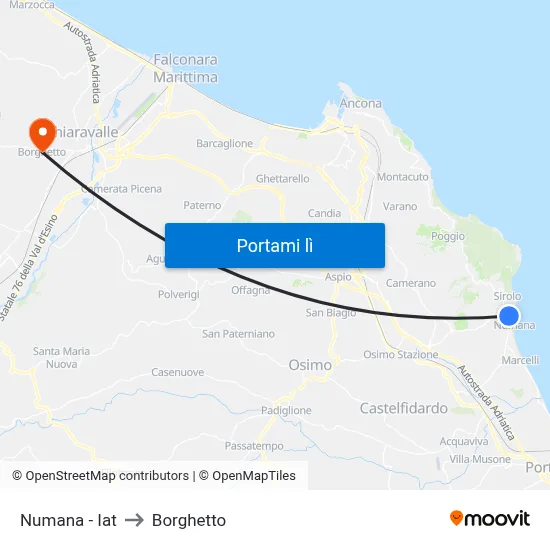 Numana - Iat to Borghetto map
