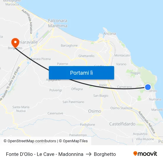 Fonte D'Olio - Le Cave - Madonnina to Borghetto map