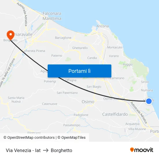 Via Venezia - Iat to Borghetto map