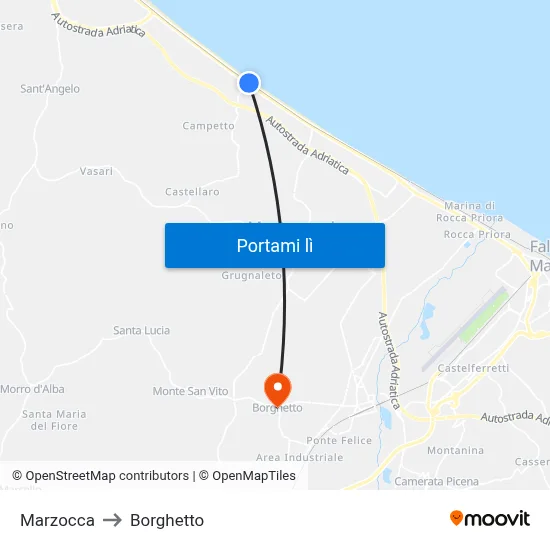 Marzocca to Borghetto map
