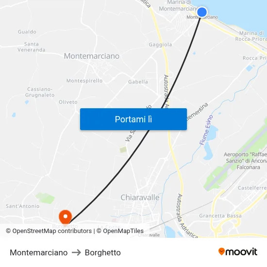 Montemarciano to Borghetto map