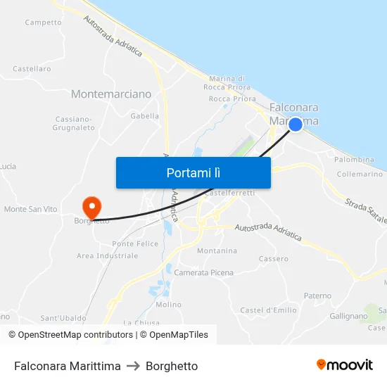 Falconara Marittima to Borghetto map