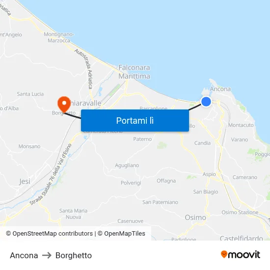 Ancona to Borghetto map