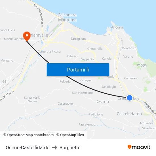 Osimo-Castelfidardo to Borghetto map