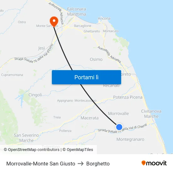 Morrovalle-Monte San Giusto to Borghetto map
