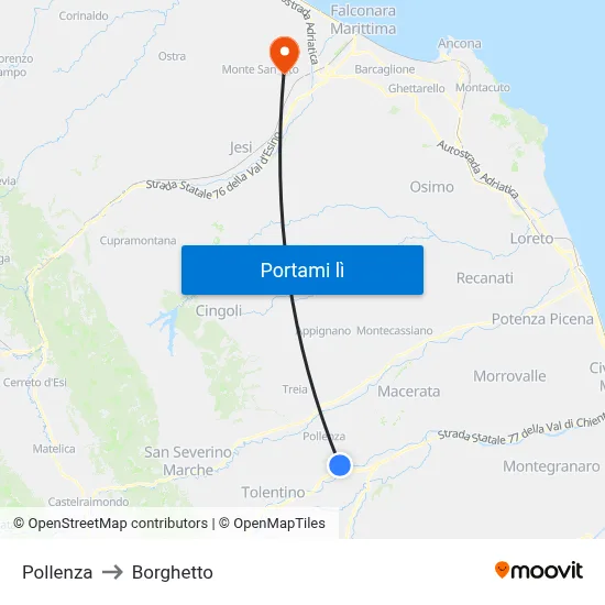 Pollenza to Borghetto map