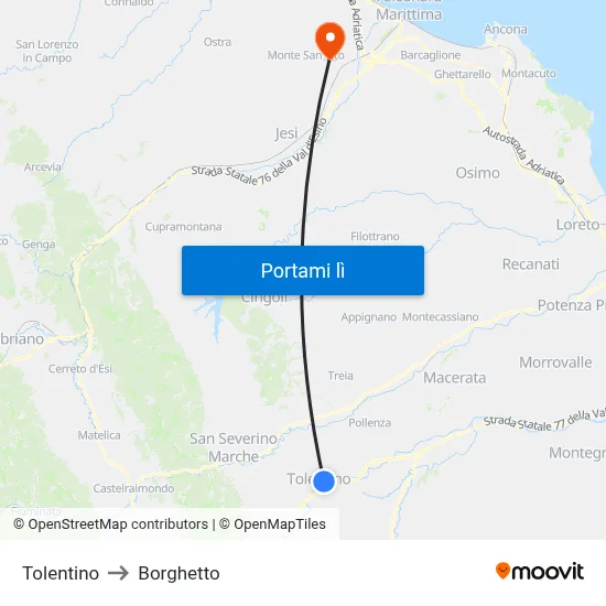 Tolentino to Borghetto map