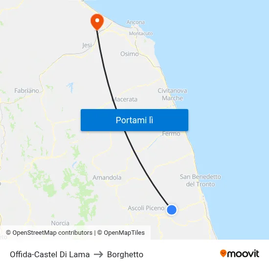 Offida-Castel Di Lama to Borghetto map