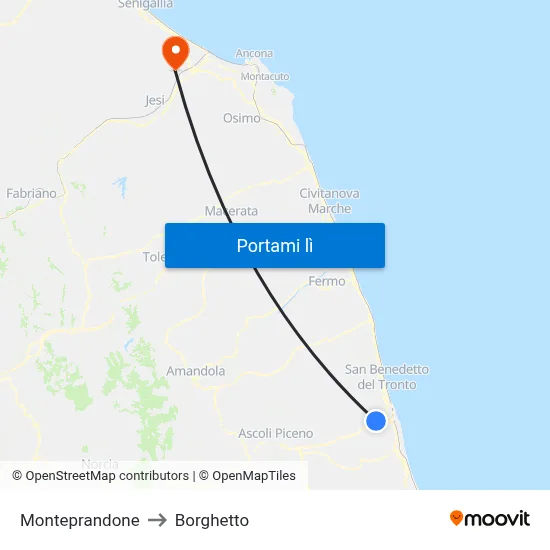 Monteprandone to Borghetto map