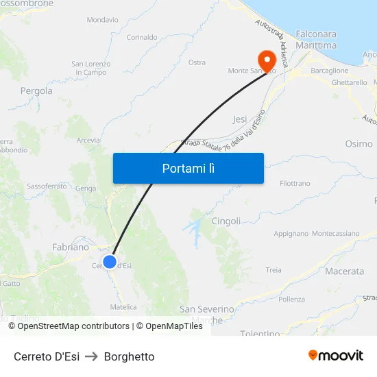 Cerreto D'Esi to Borghetto map