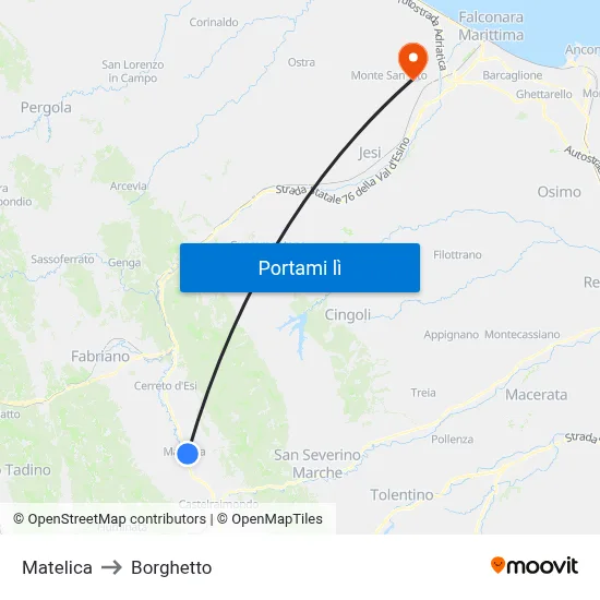 Matelica to Borghetto map