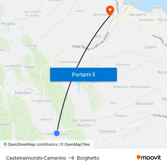 Castelraimondo-Camerino to Borghetto map