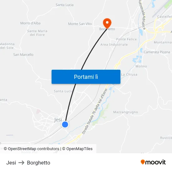 Jesi to Borghetto map