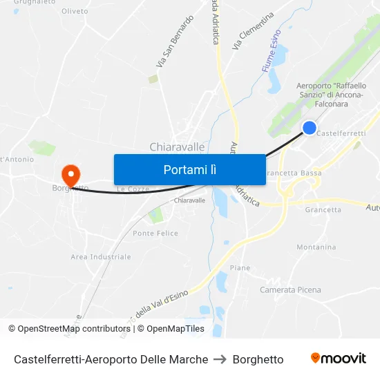 Castelferretti-Aeroporto Delle Marche to Borghetto map