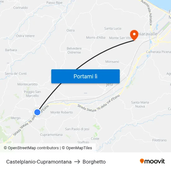 Castelplanio-Cupramontana to Borghetto map