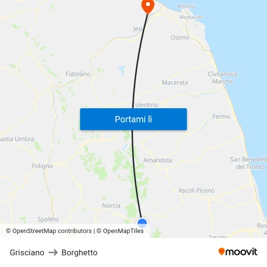 Grisciano to Borghetto map