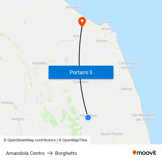 Amandola Centro to Borghetto map