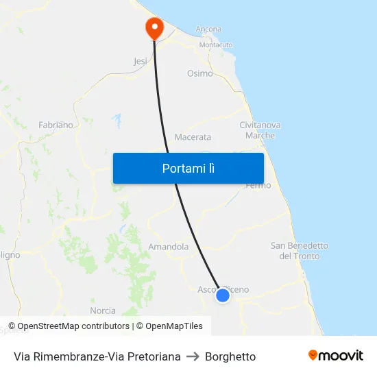 Via Rimembranze-Via Pretoriana to Borghetto map