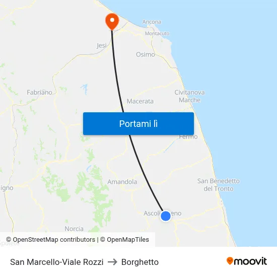 San Marcello-Viale Rozzi to Borghetto map