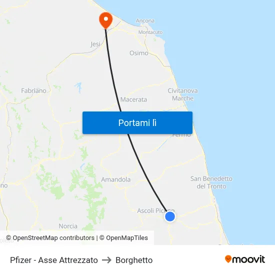 Pfizer - Asse Attrezzato to Borghetto map